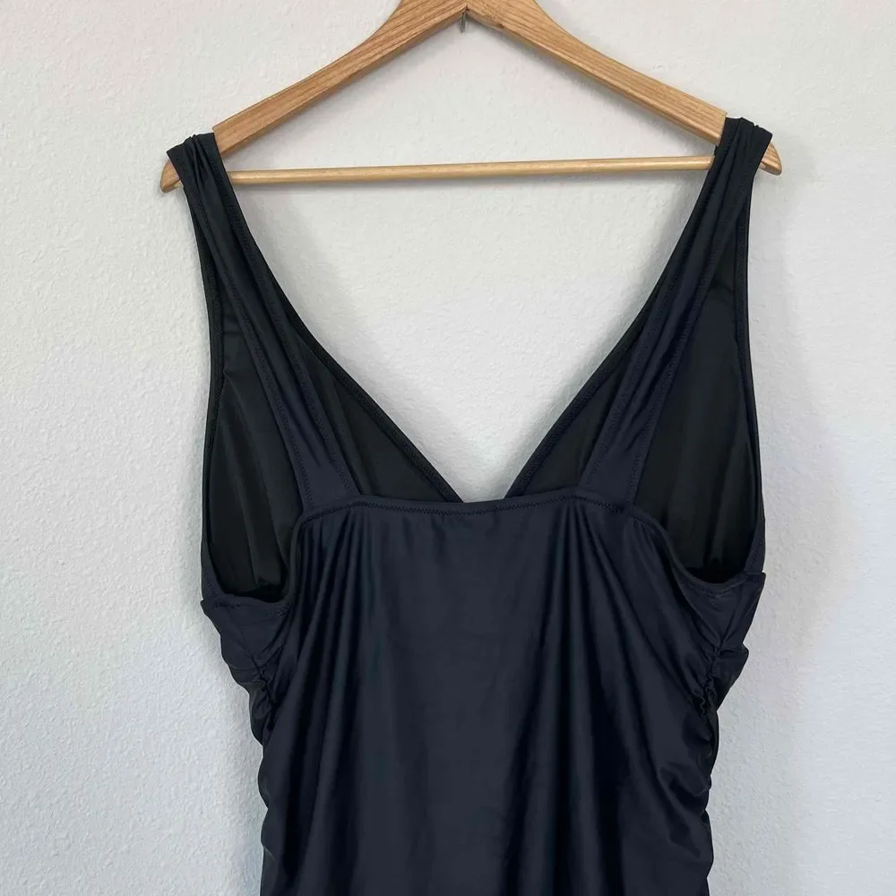 NWT J.Crew Size‎ 18 One Piece Black Swim Dress V-Neck Ruched Swimwear